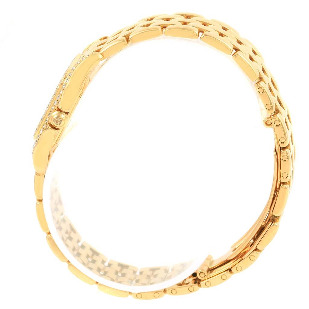 This image shows the side view and bracelet of a Panthere model watch by Cartier.