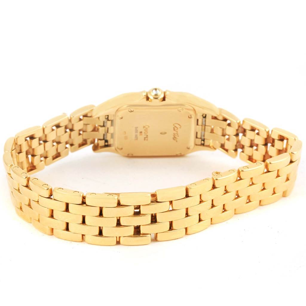 The image shows the back view of a Cartier Panthere WF3072B9 Women's Yellow Gold Silver Dial WF3072B9 Women's Yellow Gold Silver Dial watch, highlighting its bracelet and case back.