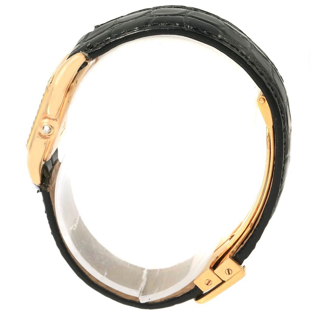 This image shows the side view of the strap and clasp of a Cartier Panthere WF3070B9 Women's Yellow Gold Silver Dial WF3070B9 Women's Yellow Gold Silver Dial watch, highlighting the leather band and gold details.