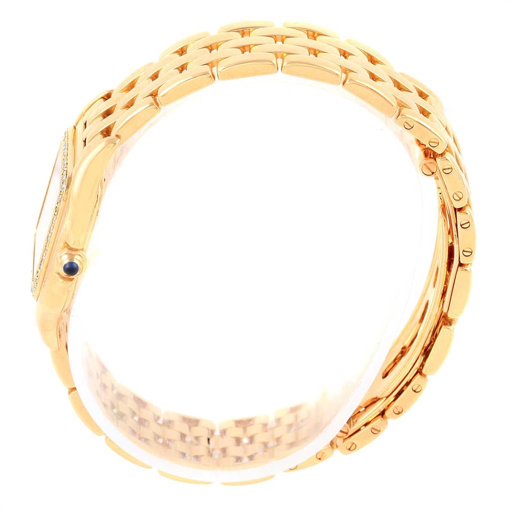 The image shows a side view of the gold bracelet and case of a Cartier Panthere WF3070B9 Women's Yellow Gold Silver Dial WF3070B9 Women's Yellow Gold Silver Dial watch.