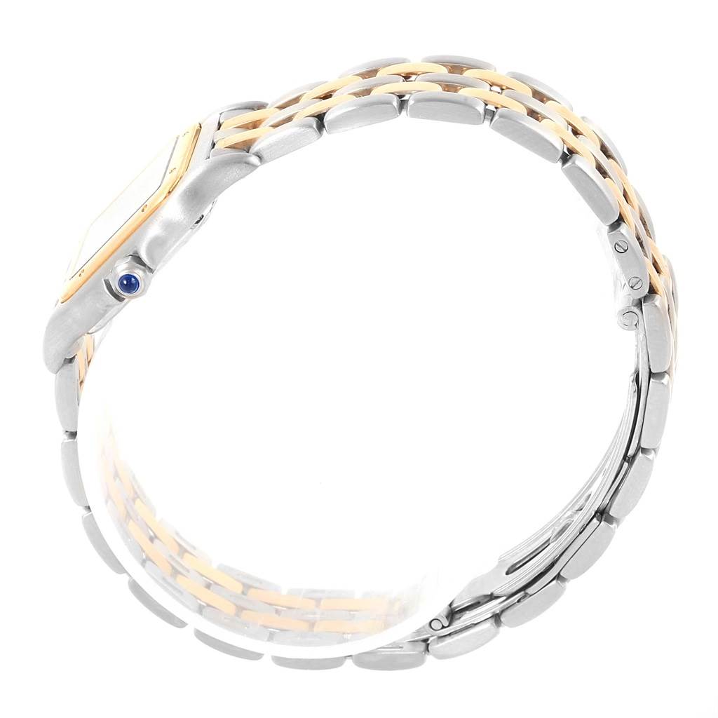 This image shows the side view of the Panthere model by Cartier, highlighting the bracelet and side of the case.