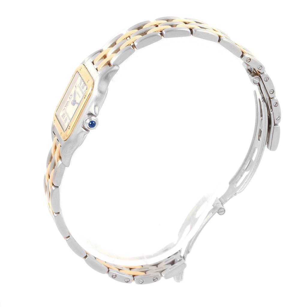 The image shows a side view of the Cartier Panthere W25029B6 Women
s Stainless Steel Silver Dial W25029B6 Women
s Stainless Steel Silver Dial model watch, highlighting its bracelet and side profile.