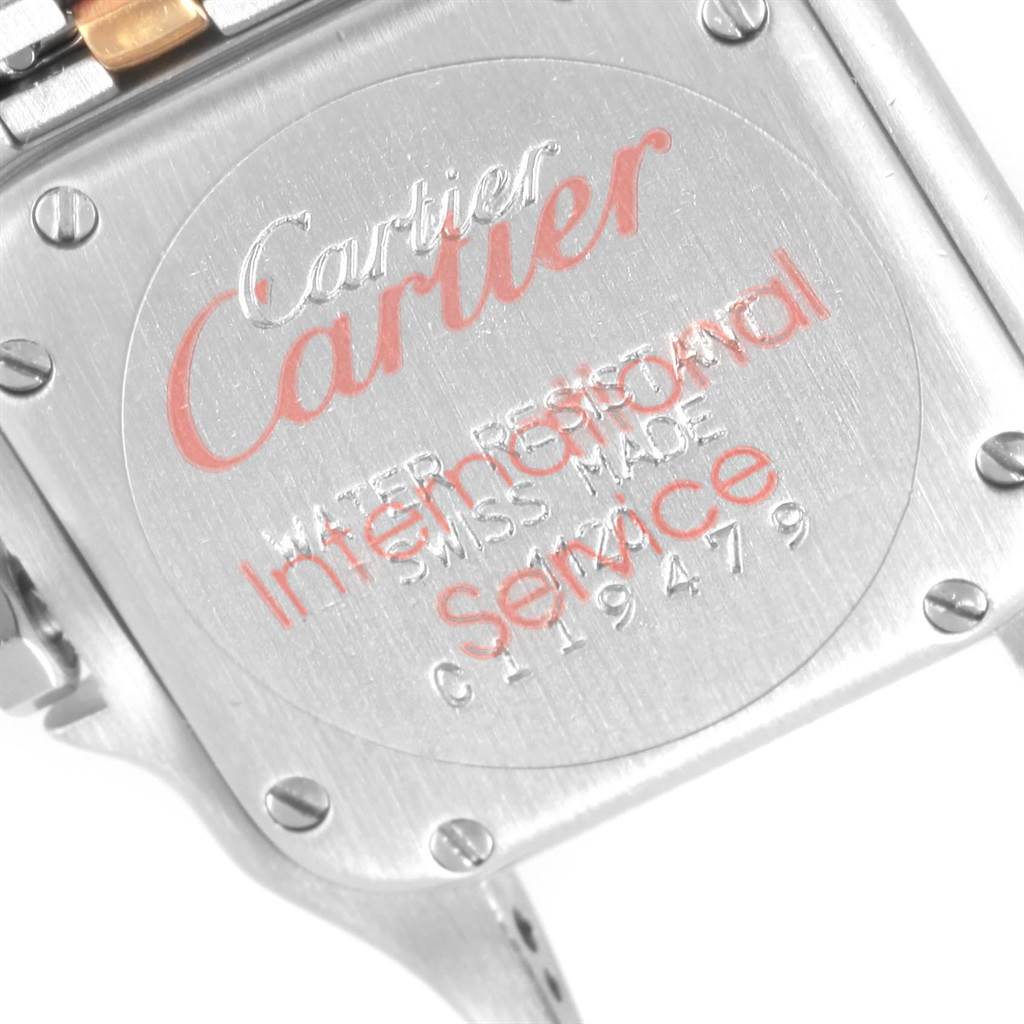 The image shows the back case of a Cartier Panthere W25029B6 Women
s Stainless Steel Silver Dial W25029B6 Women
s Stainless Steel Silver Dial watch, highlighting the engraved brand and model details.