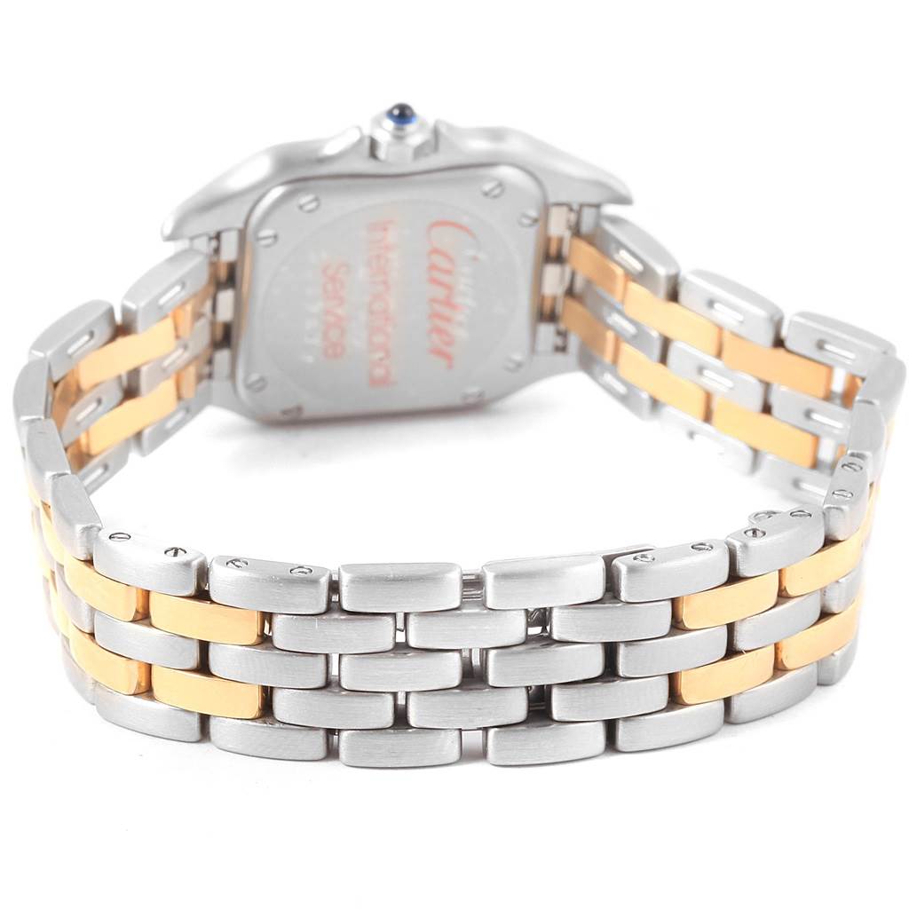 The image shows the back view of the Cartier Panthere W25029B6 Women
s Stainless Steel Silver Dial W25029B6 Women
s Stainless Steel Silver Dial watch, highlighting the bracelet and case back.