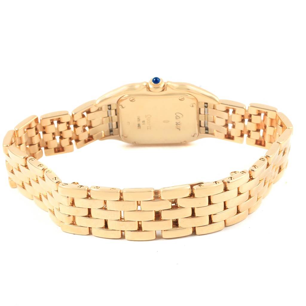 This image shows the back and bracelet of a Cartier Panthère model watch from a rear angle.