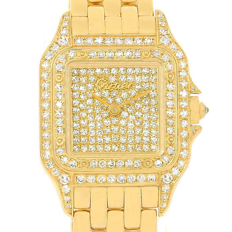Cartier Panthere Ladies 18k Yellow Gold Pave Diamond Watch SwissWatchExpo