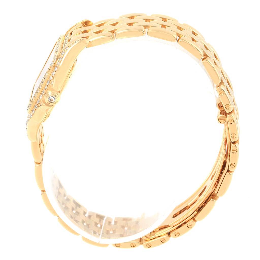 The image shows a side view of the Panthere model by Cartier, highlighting the bracelet and side profile of the case.