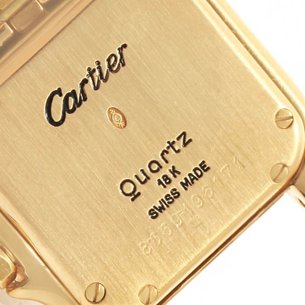 The image shows the back case of a Cartier Panthere W25022B9 Women's Yellow Gold Silver Dial W25022B9 Women's Yellow Gold Silver Dial model watch, highlighting the brand name and specifications.