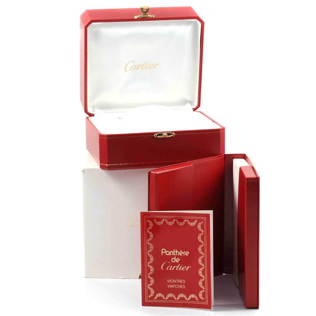 The image shows the packaging and user manual for the Cartier Panthère watch model.