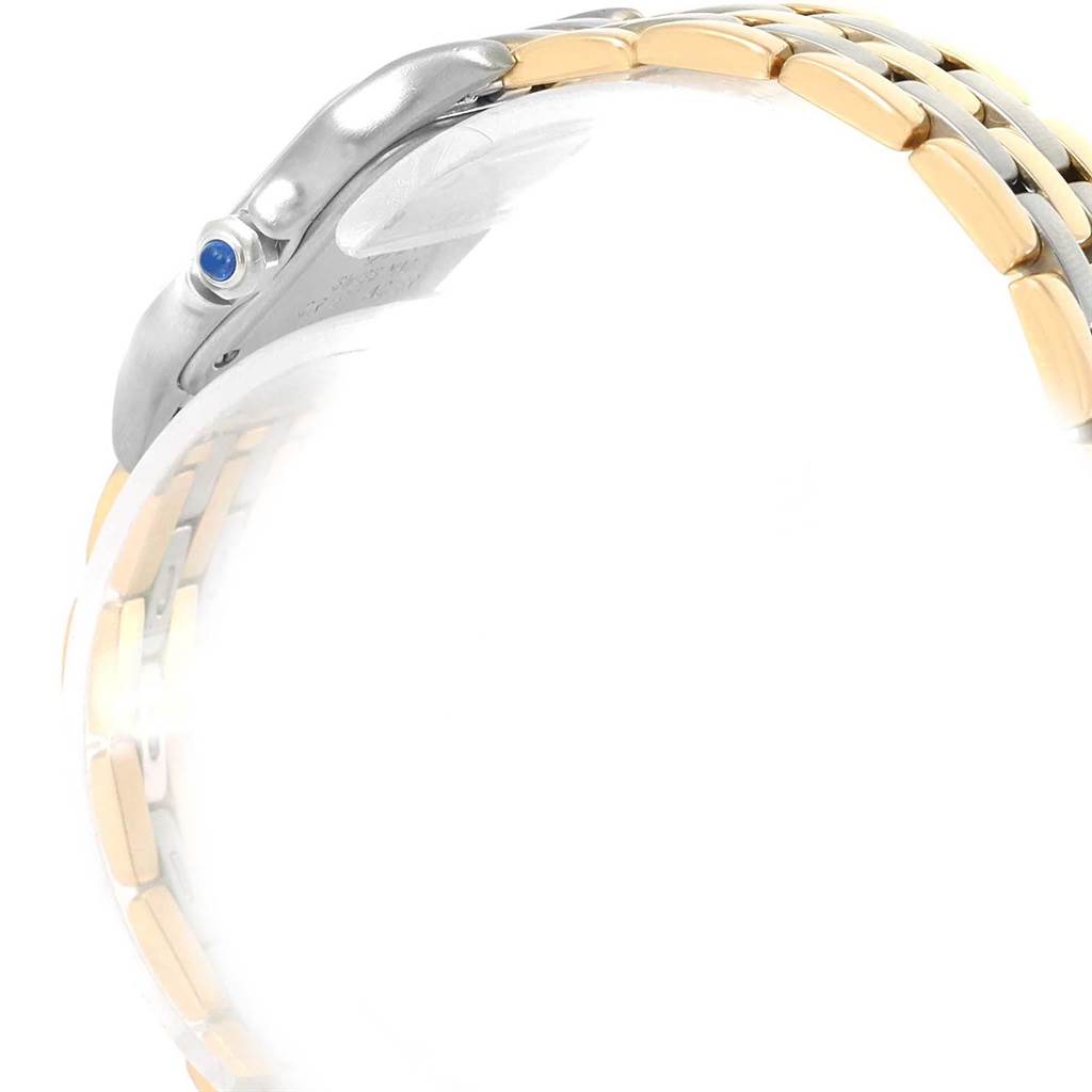 This image of the Cartier Panthere W25029B6 Women's Stainless Steel Beige Dial W25029B6 Women's Stainless Steel Beige Dial model watch shows a side view of the bracelet and a partial view of the crown.
