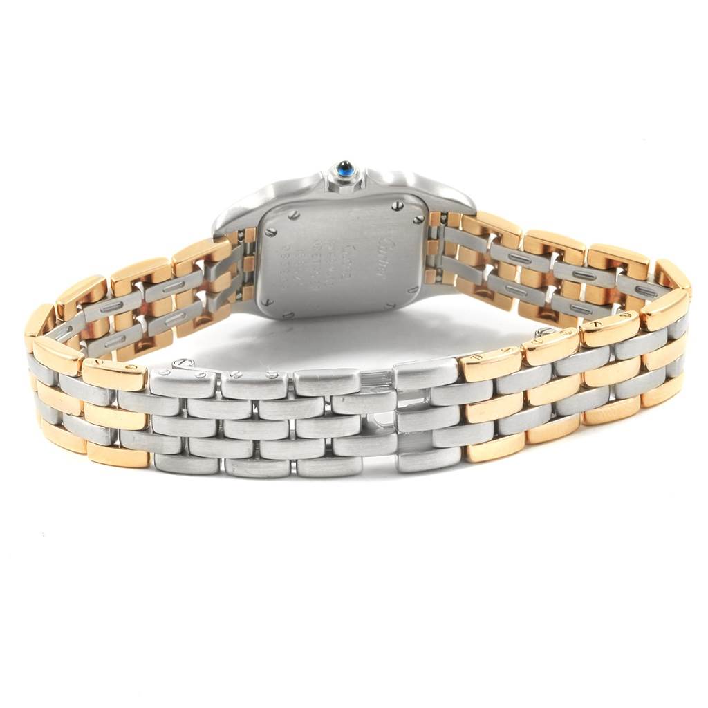 The image shows the back and part of the bracelet of a Cartier Panthere W25029B6 Women's Stainless Steel Beige Dial W25029B6 Women's Stainless Steel Beige Dial watch, highlighting its two-tone metal links.