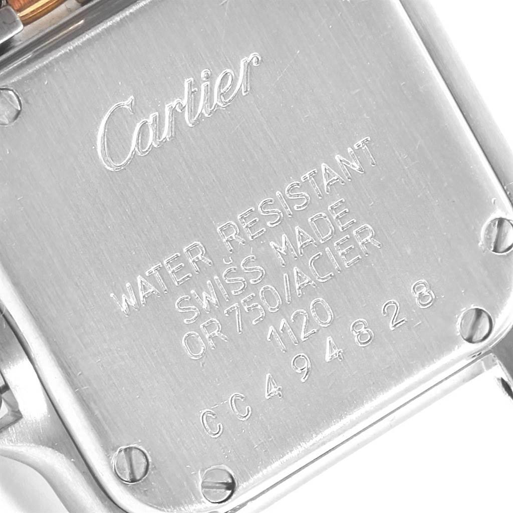 The image shows the back case of a Cartier Panthere W25029B6 Women
s Stainless Steel Silver Dial W25029B6 Women
s Stainless Steel Silver Dial watch, highlighting the brand engraving and specifications.