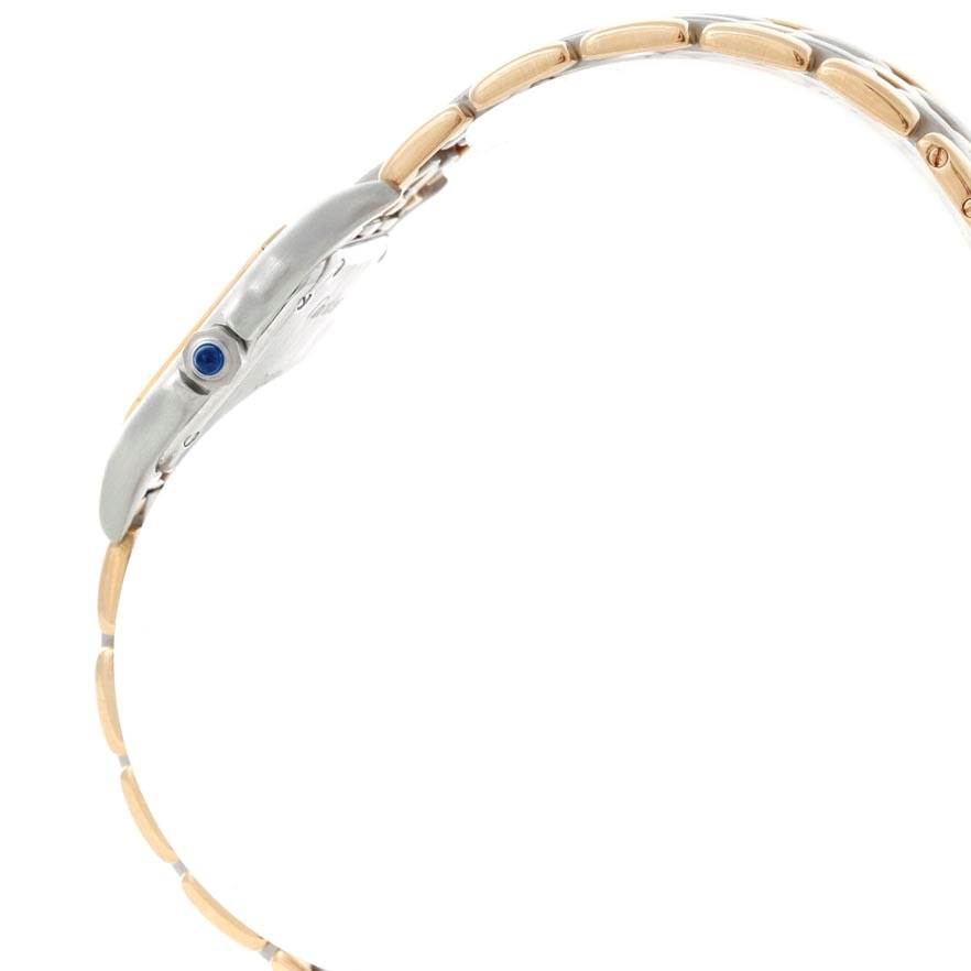 The image shows a side profile of the Cartier Panthere W25029B6 Women's Stainless Steel Beige Dial W25029B6 Women's Stainless Steel Beige Dial watch, highlighting its crown and metal link bracelet.