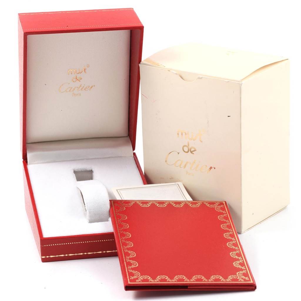 The image shows the box, outer box, and documentation for a Cartier Panthere W25028B5 Steel and Gold (two tone) Silver Dial W25028B5 Steel and Gold (two tone) Silver Dial watch.