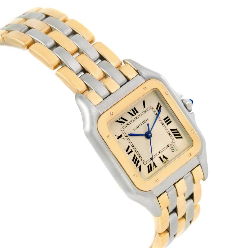The image shows a Cartier Panthere W25029B6 Women's Stainless Steel Beige Dial W25029B6 Women's Stainless Steel Beige Dial watch at a slight angle, displaying the face, bracelet, and crown.