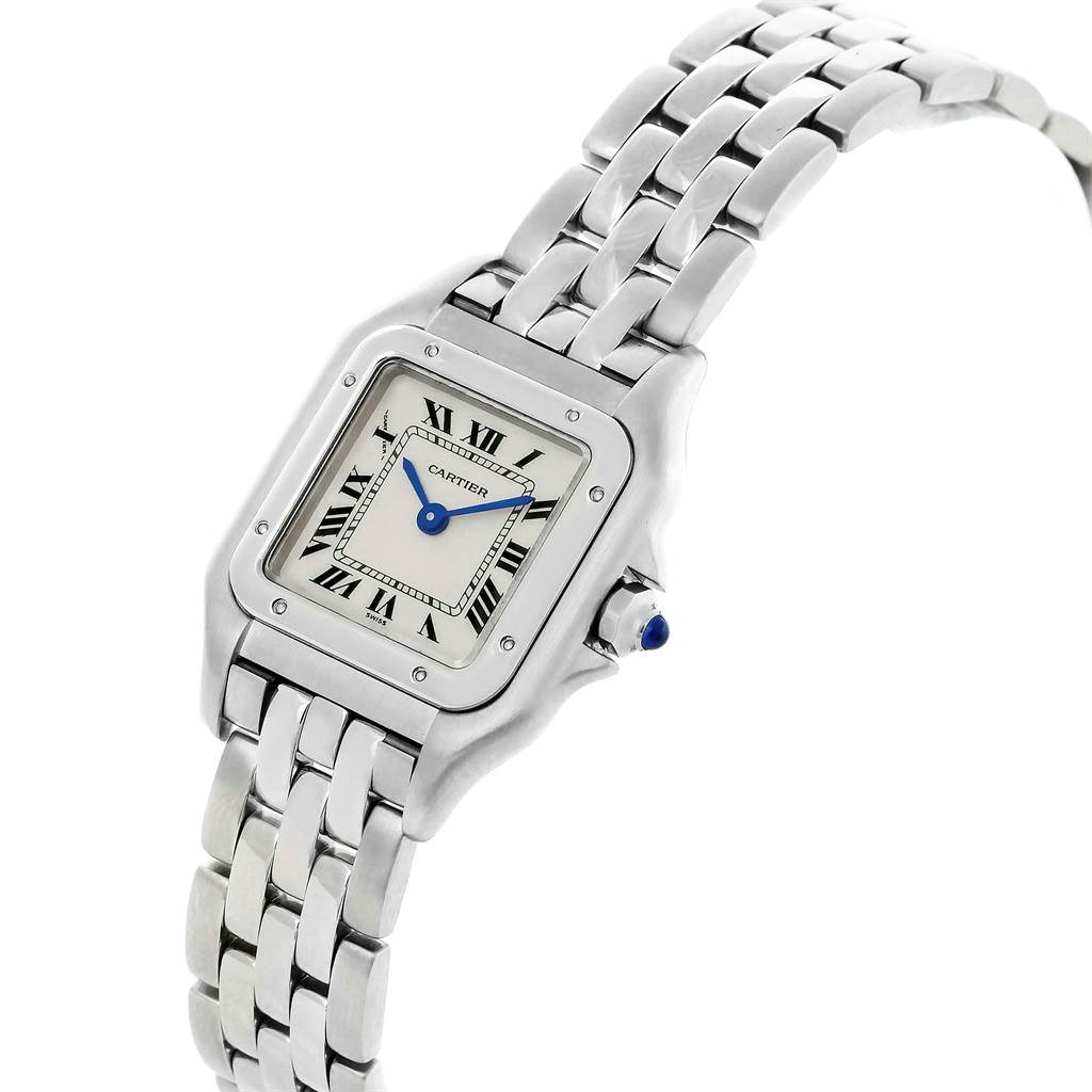 The image shows a Cartier Panthere W25033P5 Women
s Stainless Steel Silver Dial W25033P5 Women
s Stainless Steel Silver Dial watch at a slight angle, featuring the face, bracelet, and crown.