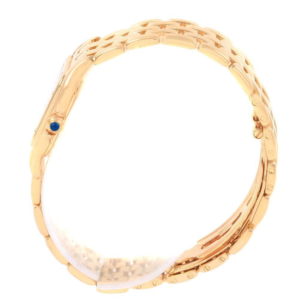 This image shows a side view of the bracelet and case of the Panthere de Cartier watch, highlighting its gold links.