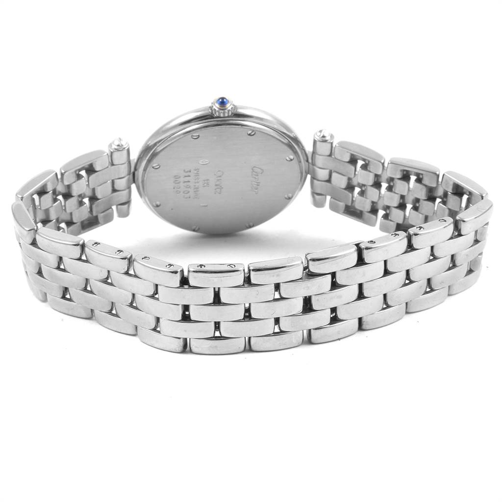 The image shows the back and bracelet of the Cartier Panthere 0029 Women
s White Gold Silver Dial 0029 Women
s White Gold Silver Dial watch at a rear angle.