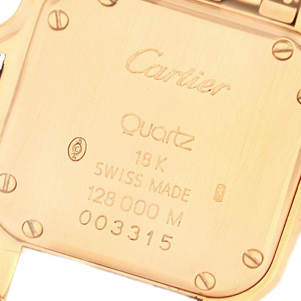The image shows the back case of a Cartier Panthere WF3070B9 Women's Yellow Gold Beige Dial WF3070B9 Women's Yellow Gold Beige Dial watch with engraved details and screws.