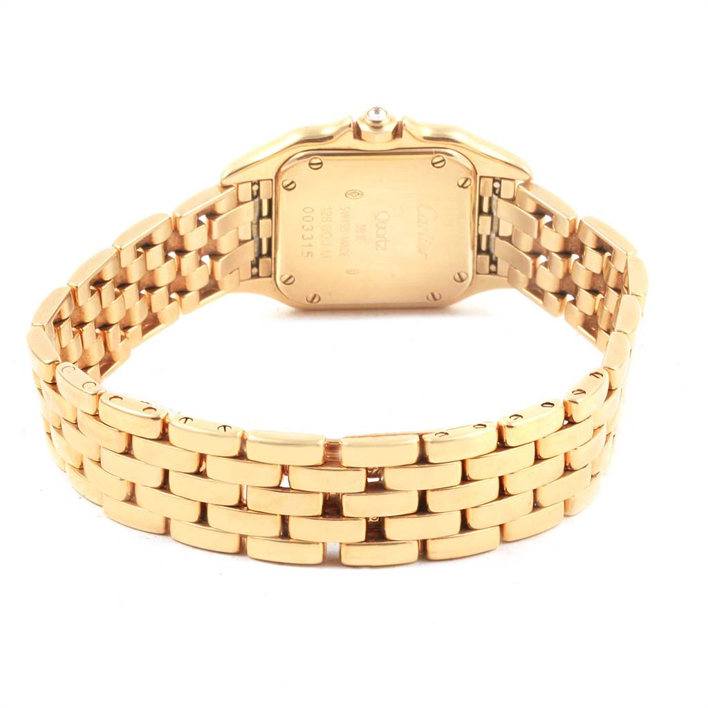 This image shows the back case and bracelet of the Cartier Panthere WF3070B9 Women's Yellow Gold Beige Dial WF3070B9 Women's Yellow Gold Beige Dial watch, viewed from behind.