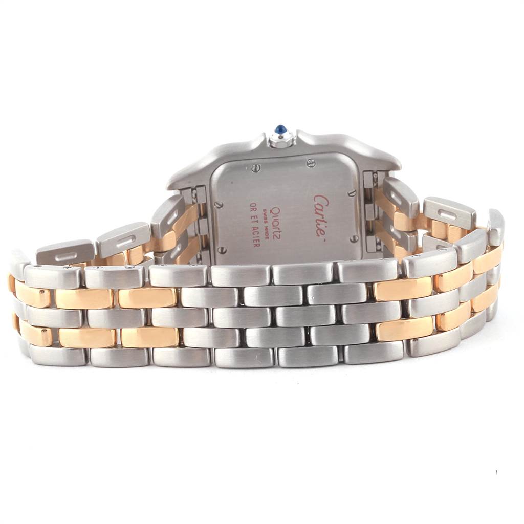 The image shows the back and bracelet of the Cartier Panthere W25028B8 Steel and Gold (two tone) Silver Dial W25028B8 Steel and Gold (two tone) Silver Dial watch in a mixed metal finish.