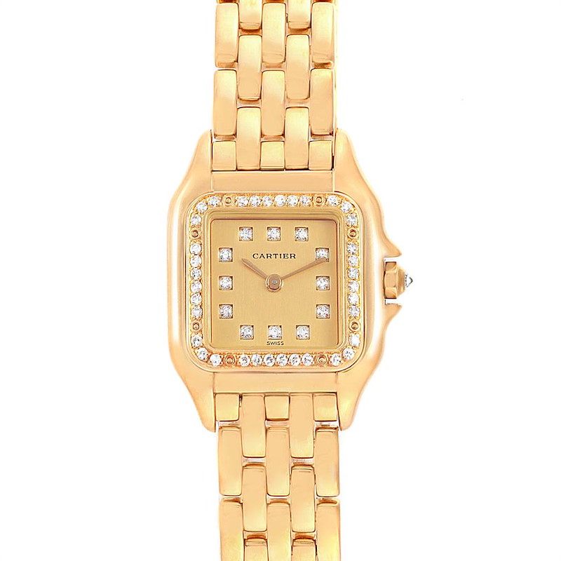 Cartier Panthere Ladies 18k Yellow Gold Diamond Ladies Watch WF3070B9 SwissWatchExpo
