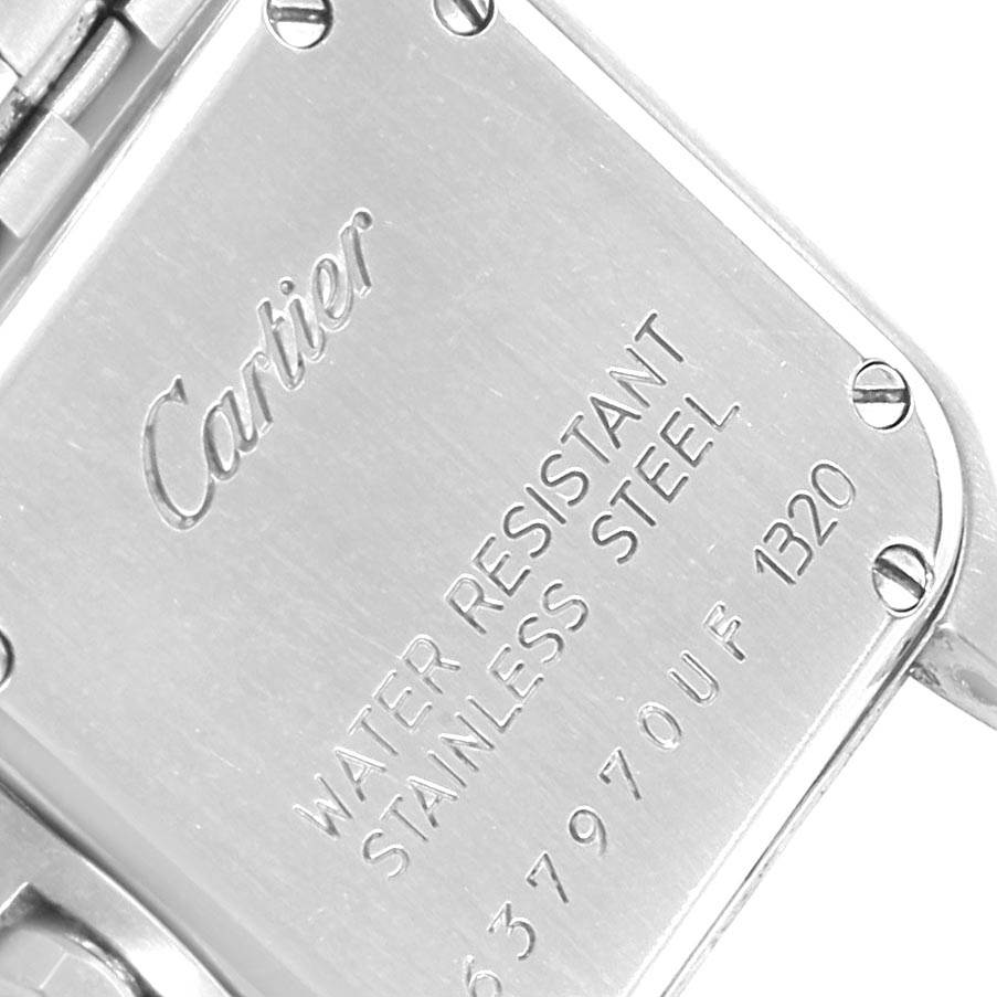 The image shows the back casing of a Cartier Panthere W25033P5 Women
s Stainless Steel Silver Dial W25033P5 Women
s Stainless Steel Silver Dial model watch, highlighting its stainless steel construction and water resistance.
