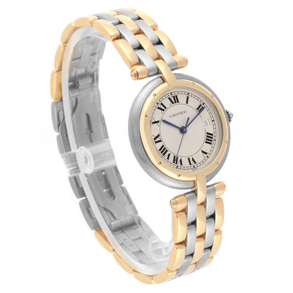 The image shows a Cartier Vendome 183964 Women's Steel and Gold (two tone) Silver Dial 183964 Women's Steel and Gold (two tone) Silver Dial watch, angled to display its face, bezel, and two-tone bracelet.