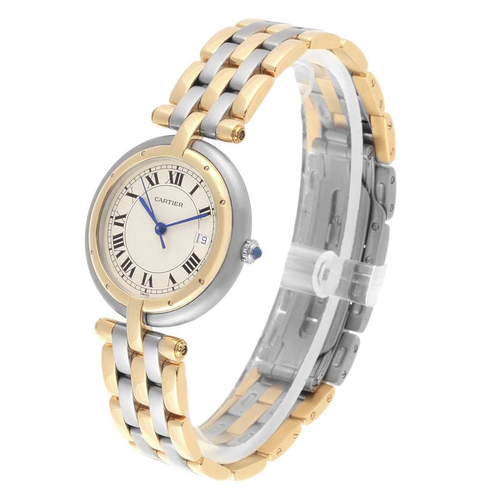 The image shows a Cartier Vendome 183964 Women's Steel and Gold (two tone) Silver Dial 183964 Women's Steel and Gold (two tone) Silver Dial watch angled to display the face, band, and part of the crown.