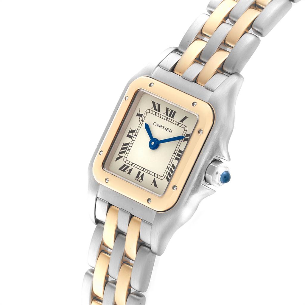 The image shows a Cartier Panthere W25029B6 Women
s Stainless Steel Silver Dial W25029B6 Women
s Stainless Steel Silver Dial model watch at a slight angle, highlighting the face, bezel, and part of the bracelet.