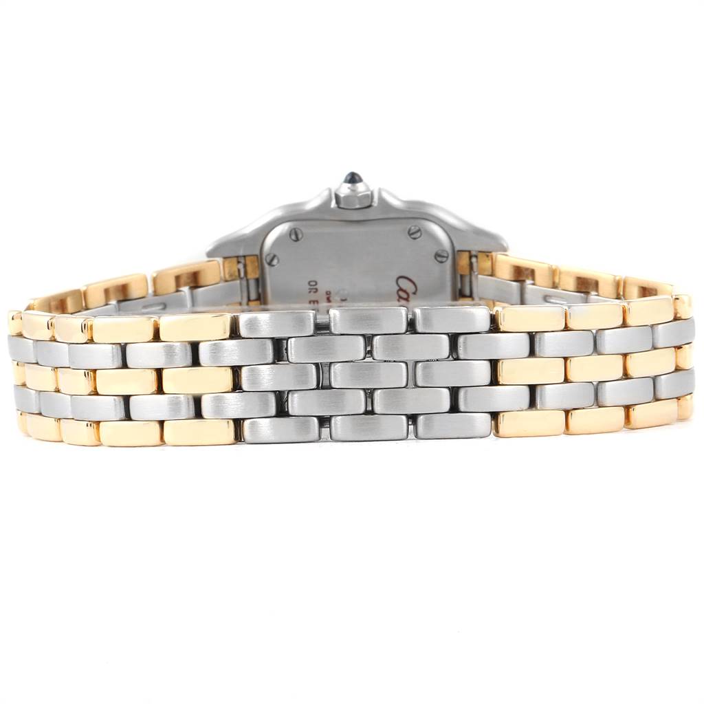 The image shows a rear view of the two-tone bracelet and case back of the Cartier Panthere W25029B6 Women's Stainless Steel Beige Dial W25029B6 Women's Stainless Steel Beige Dial watch model.