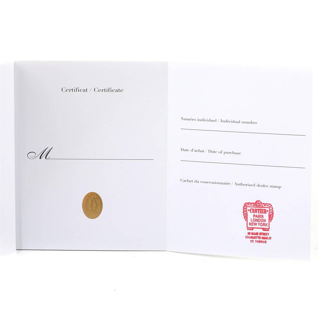 The image shows the certificate or warranty card for the Panthere model by Cartier.