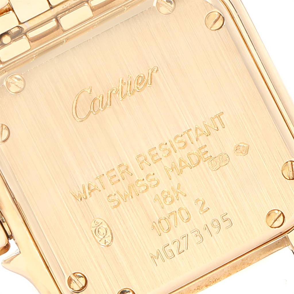 The image shows the back case engraving of a Cartier Panthere W25022B9 Women's Yellow Gold Silver Dial W25022B9 Women's Yellow Gold Silver Dial model watch.
