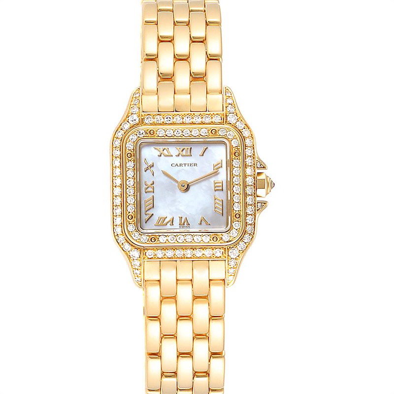 Cartier Panthere Yellow Gold Mother of Pearl Diamond Ladies Watch 10702 SwissWatchExpo