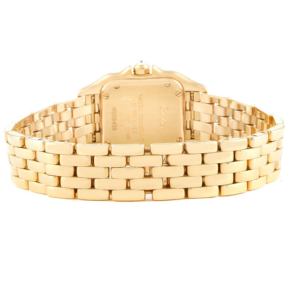 This image shows the back view of a Panthere model by Cartier, including the case and bracelet.