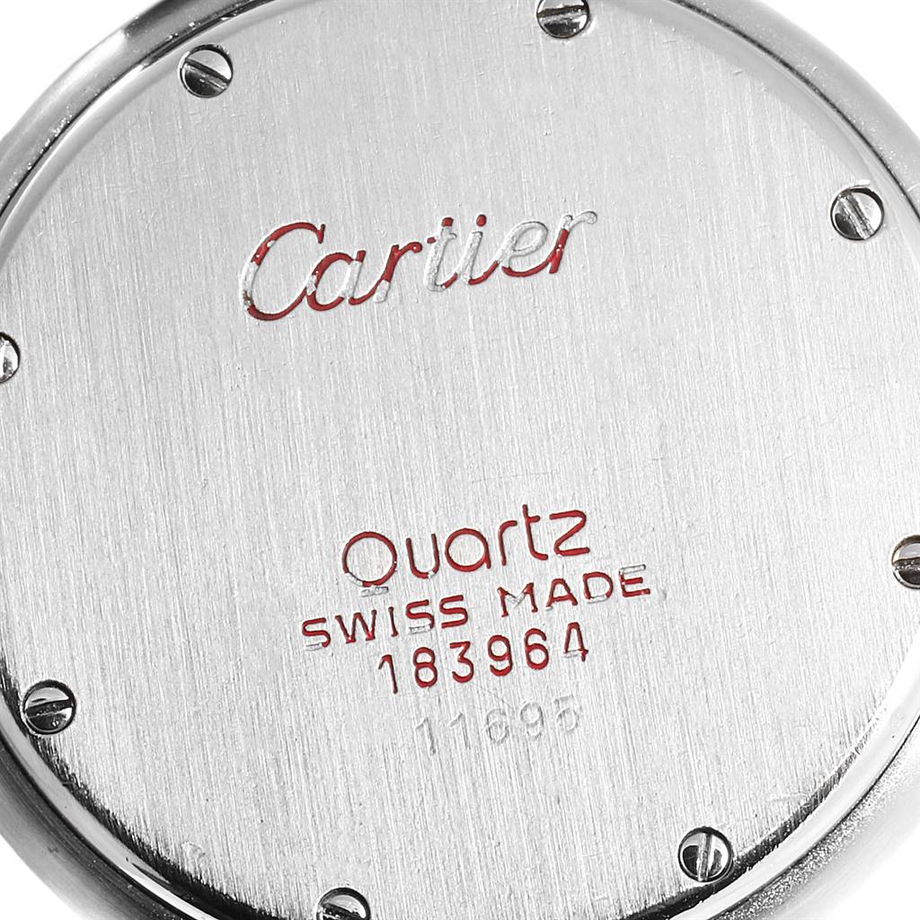 The image shows the back case of a Cartier Vendome 183964 Women's Steel and Gold (two tone) Silver Dial 183964 Women's Steel and Gold (two tone) Silver Dial model watch, displaying the brand and model details.