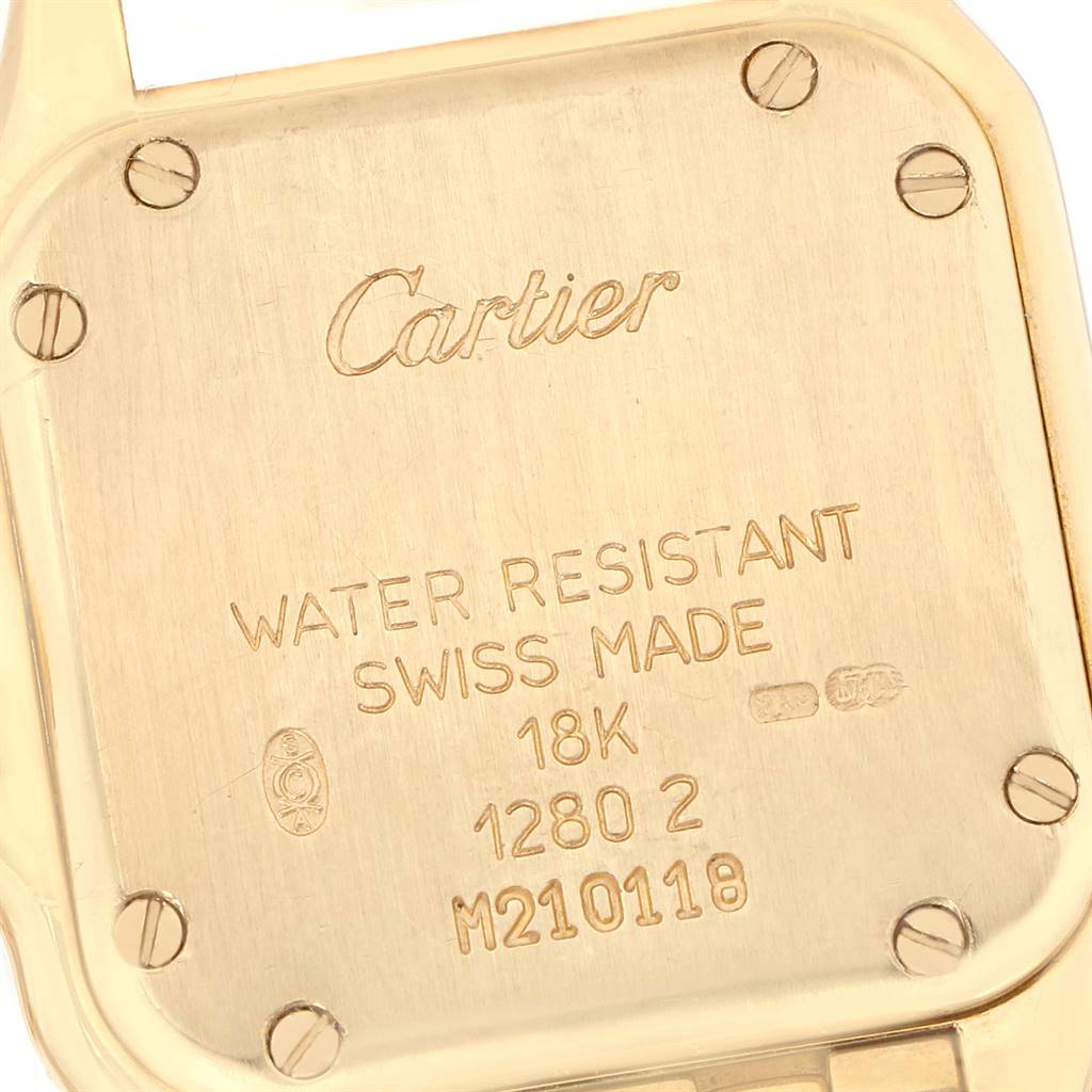 The image shows the back case of a Cartier Panthere WF3070B9 Women's Yellow Gold Silver Dial WF3070B9 Women's Yellow Gold Silver Dial watch, displaying the brand, model details, and specifications.