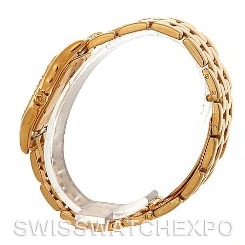 The image shows a side view of the bracelet and clasp of the Cartier Panthere Yellow Gold Silver Dial Yellow Gold Silver Dial watch in gold.