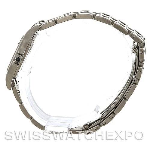 The image shows a side view of the Cartier Panthere Women
s Stainless Steel Silver Dial Women
s Stainless Steel Silver Dial model watch, highlighting its metal bracelet and case.