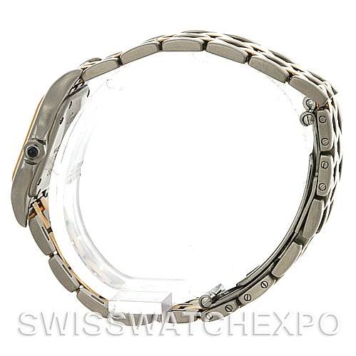 The image shows a side view of the Cartier Panthere W25029B6 Women
s Stainless Steel Silver Dial W25029B6 Women
s Stainless Steel Silver Dial watch, highlighting its clasp and bracelet links.