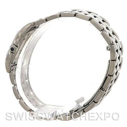 The image shows the side view of a Cartier Panthere W25033P5 Women
s Stainless Steel Silver Dial W25033P5 Women
s Stainless Steel Silver Dial model watch, highlighting its bracelet and side profile with the SWISS… previous statement causing confusion: "are you sure that
s all?", the clasp partially visible.