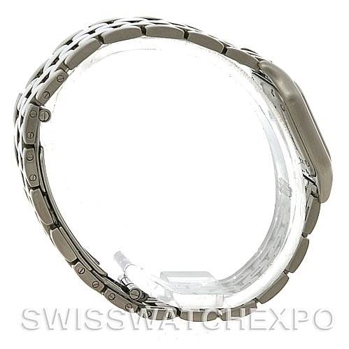 The image shows a side profile of a Cartier Panthère watch, highlighting the bracelet and case.