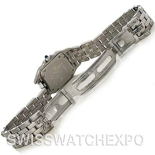 The image shows the back and clasp mechanism of a Cartier Panthere W25033P5 Women
s Stainless Steel Silver Dial W25033P5 Women
s Stainless Steel Silver Dial watch, focusing on the bracelet and case back details.