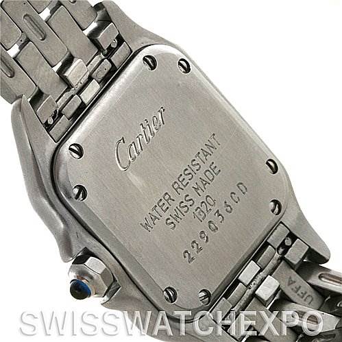 The image shows the back and part of the bracelet of a Cartier Panthere W25033P5 Women
s Stainless Steel Silver Dial W25033P5 Women
s Stainless Steel Silver Dial watch.