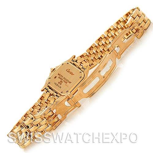 This image shows the back side and bracelet of a Cartier Panthere W25022B9 Women's Yellow Gold Silver Dial W25022B9 Women's Yellow Gold Silver Dial watch at an angled view.