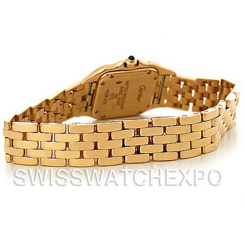 This image shows the back and side view of the gold bracelet and case of a Cartier Panthere W25022B9 Women's Yellow Gold Silver Dial W25022B9 Women's Yellow Gold Silver Dial watch.