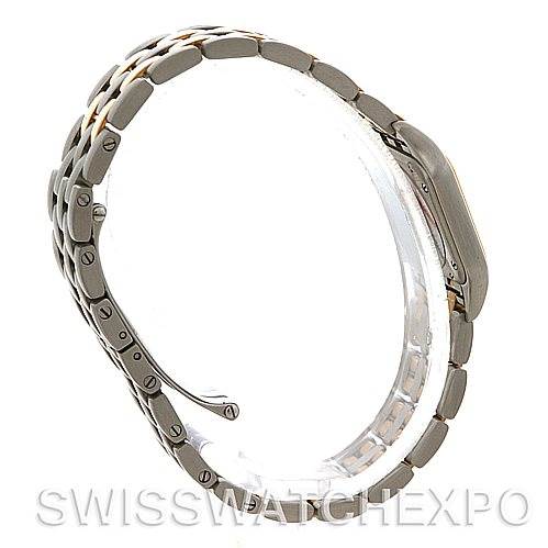 This image shows the Panthere model by Cartier from a side angle, highlighting the bracelet and clasp.