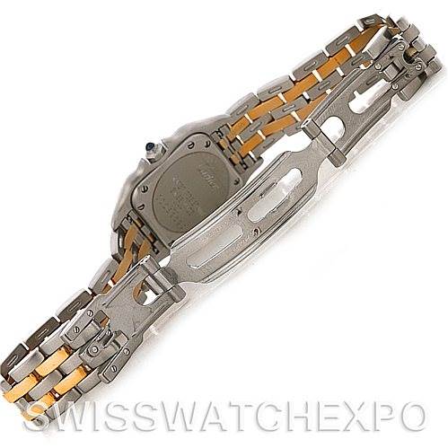 The image shows the back and clasp of a Cartier Panthere W25029B6 Women
s Stainless Steel Silver Dial W25029B6 Women
s Stainless Steel Silver Dial watch, emphasizing the metal bracelet and attachment.