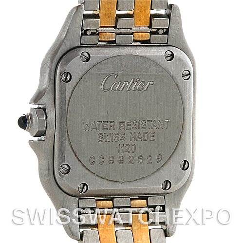 The image shows the back case and part of the bracelet of the Cartier Panthere W25029B6 Women
s Stainless Steel Silver Dial W25029B6 Women
s Stainless Steel Silver Dial watch.