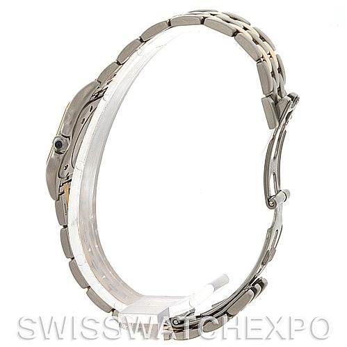 The image shows a side profile of a Cartier Panthere W25029B6 Women
s Stainless Steel Silver Dial W25029B6 Women
s Stainless Steel Silver Dial watch, highlighting its bracelet and clasp.